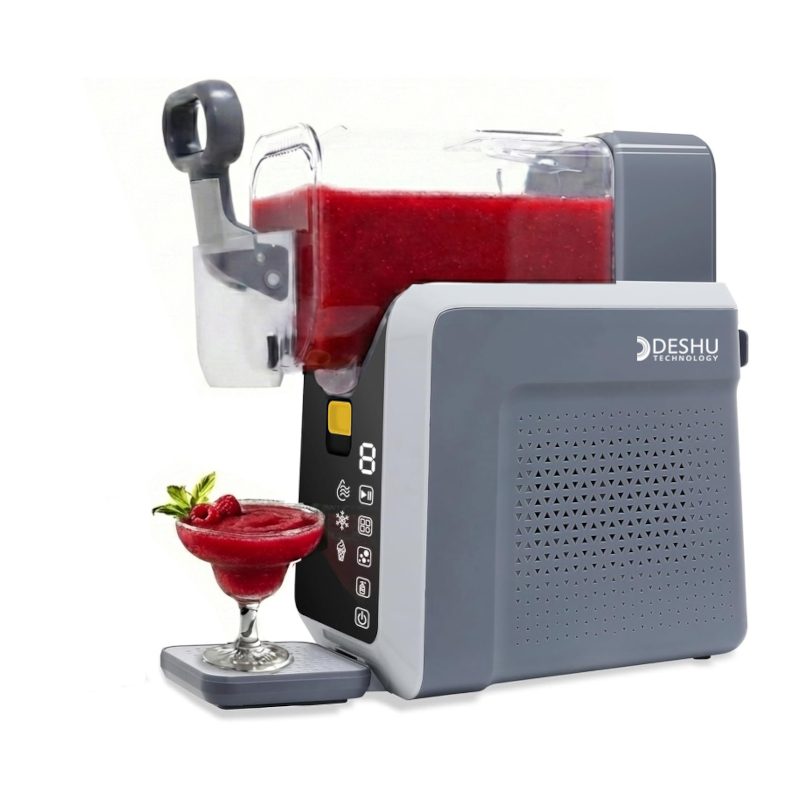 DESHU Slushie Machine sirviendo un frozen de frutilla